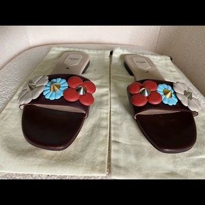 Fendi Purple Flowerland Leather Slides I